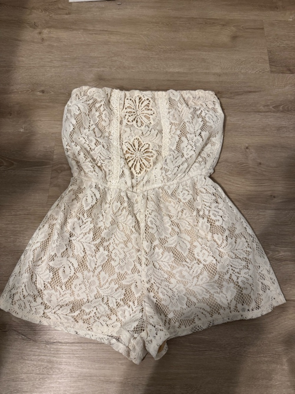 Strapless Lace Romper in Cream